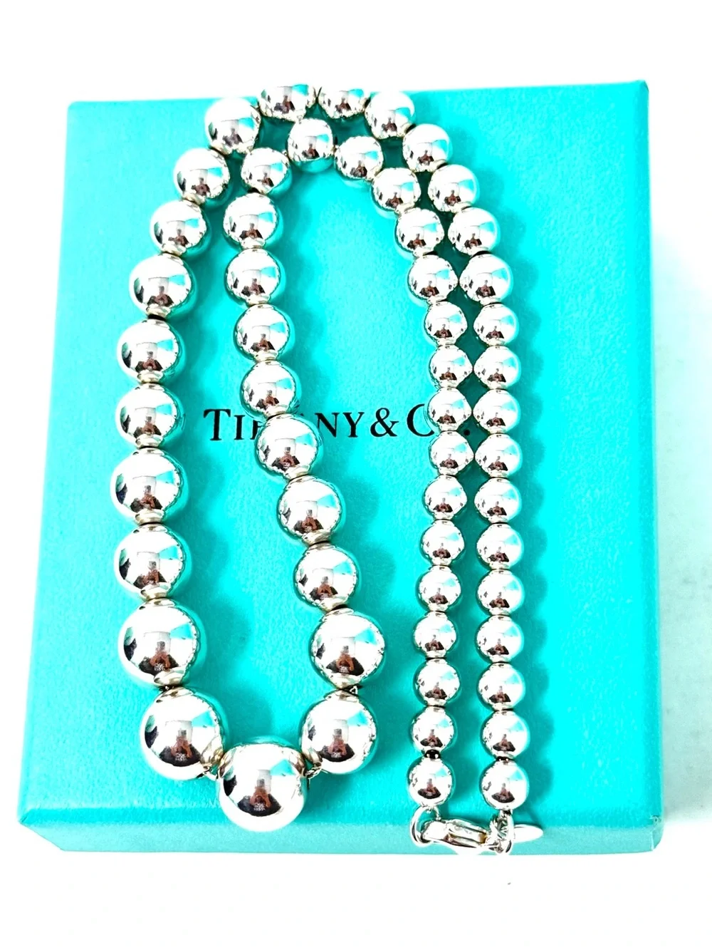 Authentic Tiffany & Co. Graduated Ball Beaded Necklace.